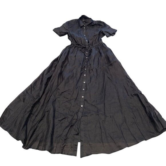 NWT J.Crew Women's Sz 6 Black Cerise Shirt-Dress Ramie A-Line Midi Lined CK661 - Picture 4 of 11